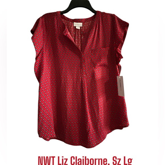 NWT Liz Claiborne Cap Sleeve Blouse, Pullover with V-neck - Picture 1 of 4